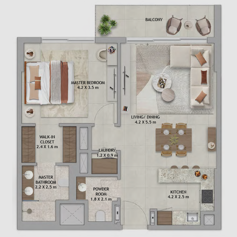 1-BEDROOM - Floor Plan: