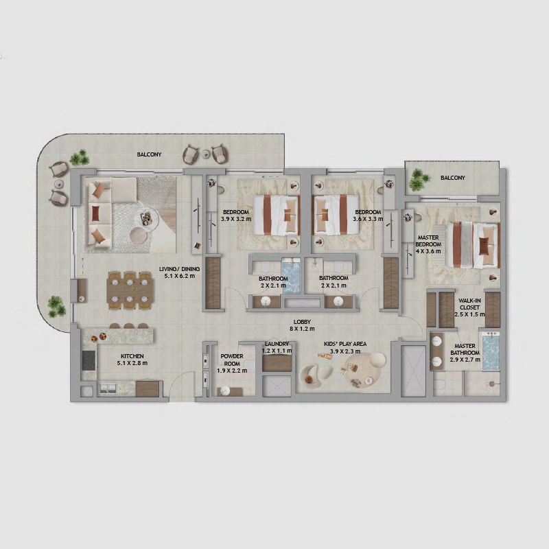 3 BEDROOM WITH KIDS PLAY AREA: