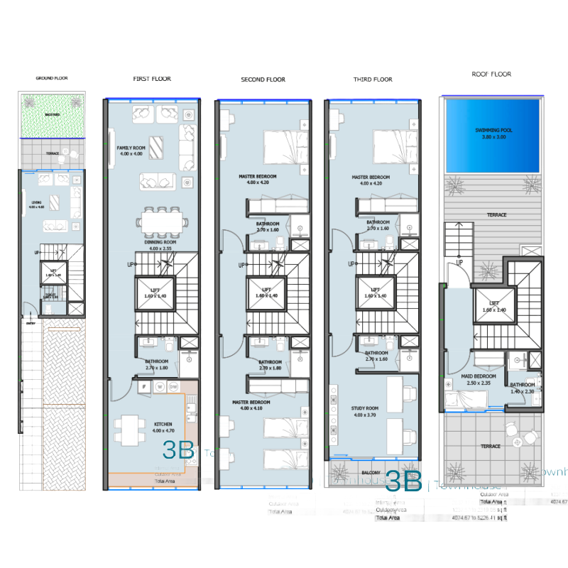 Four Bedrooms: 312 townhouses (G+3+R)